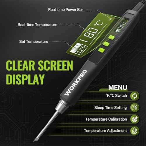 WORKPRO DC Soldering Iron Kit, Fast Heating Soldering Iron Pen with 3 Tips, Portable Lightweight Solder Iron for Electronics, Metal, DIY, Accurate Temp Control, OLED Screen Display, PD/QC Protocols