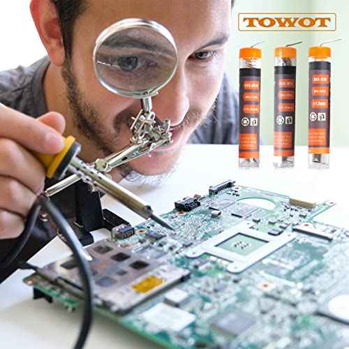 TOWOT Solder Wire with Rosin Core 3 PCS (1.2 mm/1.0 mm/0.8 mm) 10 g Tin Lead Rosin Core Flux Iron Welding Tool for Electrical Soldering
