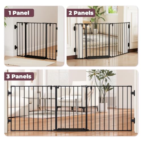 Cideny Black 78-Inch Extra Wide Baby Gate with Walk-Through Door for Stairs & Pets