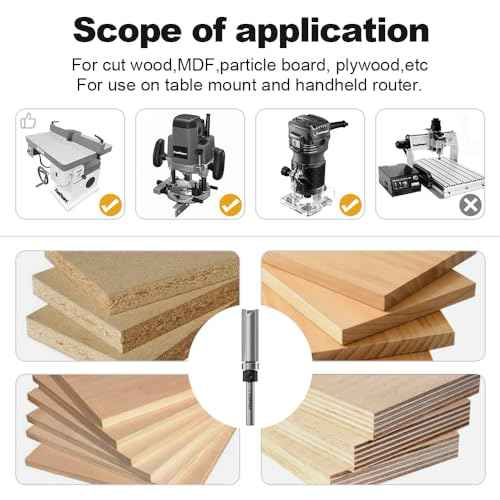 FivePears Pattern Flush Trim Router Bit 1/2 Inch Cutting Diameter, 1-1/2 Inch Cutting Length, 1/4 Inch Shank, Top Bearing Flush Straight Cut Trim Router Bit for Woodworking