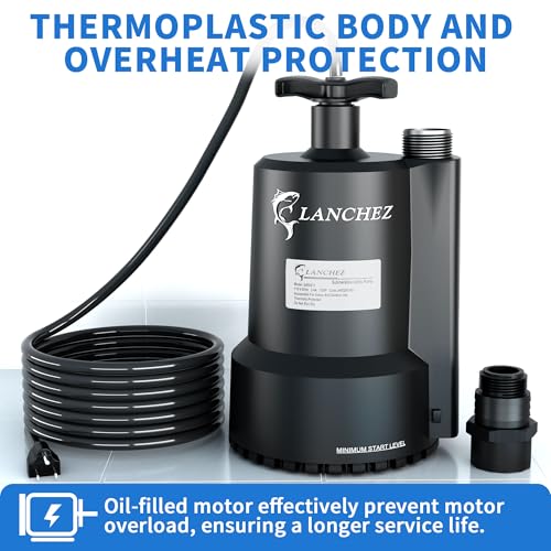 LANCHEZ 1/2 HP Submersible Water Pump - 2450 GPH Utility Sump Pump for Pool, Basement, Garden, Hot Tub