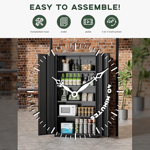 Greenvelly 72 Inch Black Metal Cabinet with 4 Shelves, Locking Doors, Heavy Duty Garage Storage