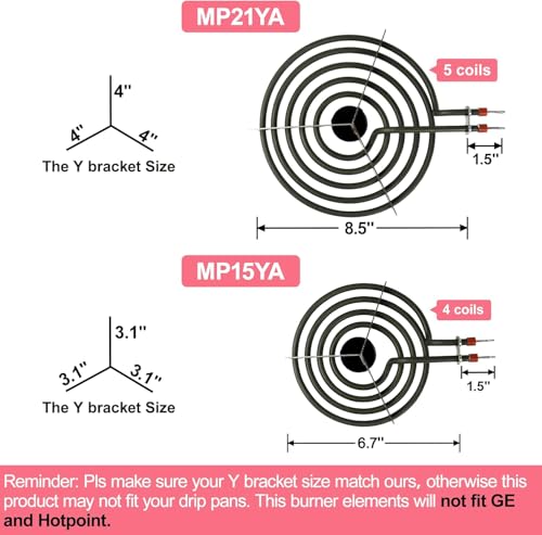LXun MP22YA 4-Pack Electric Stove Burner Elements for Whirlpool/Kenmore (MP15YA 6" & MP21YA 8"), Replacement Set