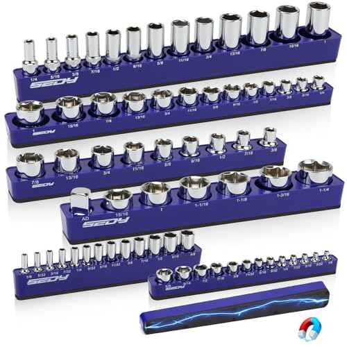 6-Piece 1/4" 3/8" 1/2"-Driver SAE Magnetic Socket Organizer Set (Holds 68 Sockets) - Detachable Tool Tray with 5mm Magnetic Base for Garage/Home Workshop(Sockets Not Included)