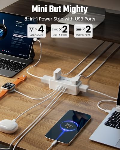 SUPERDANNY 3Ft White Short Extension Cord with Multiple Outlets & Surge Protector
