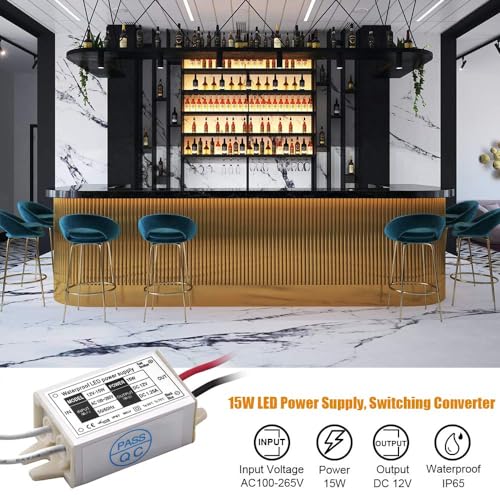 Lustaled 15W 12V Waterproof LED Power Supply Driver 2-Pack