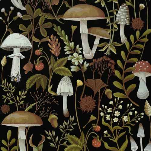WENMER Floral Peel and Stick Boho Mushroom Wallpaper - Removable, Self-Adhesive, 17.3' x 118'