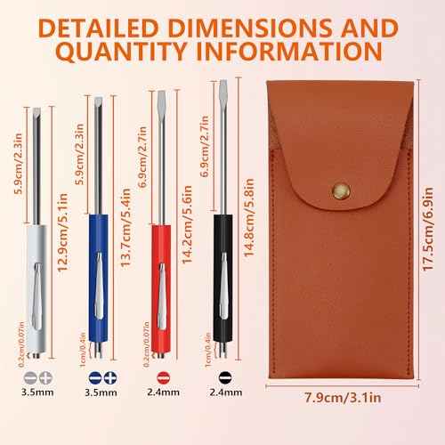 4pcs Pocket Screwdriver Set with 1 Synthetic Leather Case, Removable Screwdriver Pen, Magnetic Slotting, Valve Core Tool Mini Screwdriver with Dual Bits.