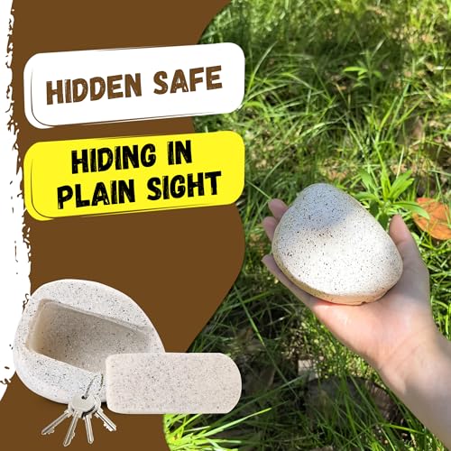 BARGIFTS Fake Rock Key Hider Safe for Outdoor Garden Yard, White - Large Stone Safe