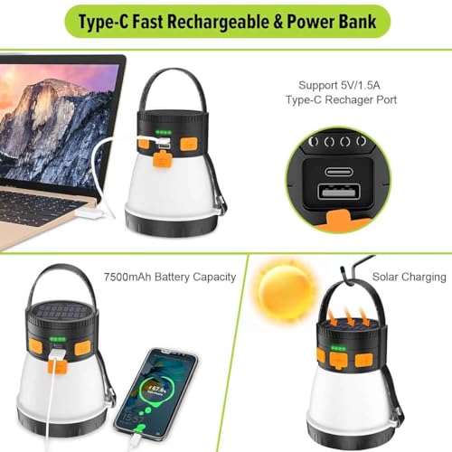iToncs Rechargeable Camping Lantern 1500LM with 8 Lighting Modes, Orange & Black