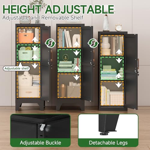 Korolado 46-Inch Black Metal Locker Cabinet with Lockable Door & Adjustable Shelves