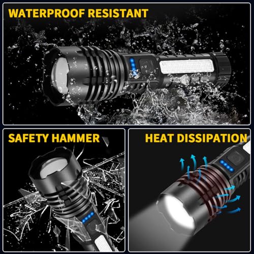 Rechargeable Flashlights High Lumens, 7Mode Flashlights Rechargeable, Super Bright Flashlight, Adjustable Tactical Flash Light, High Powered Flash Light, LED Flashlight for Emergency Home 2Pack