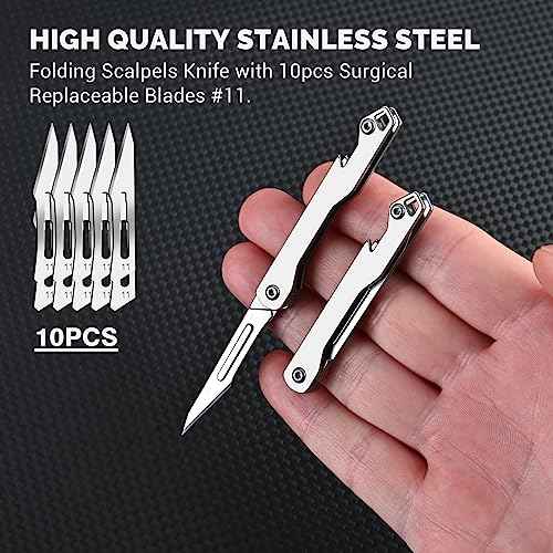 edcfans Folding Scalpel Knife, Small Pocket Knife for Men with 10pcs Surgical Replaceable Blades #11, EDC Utility Knives, Outdoor Edge Knives for Hunting, Skinning