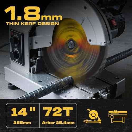 14BLADEST Blade for Cutting Mild Steel with 1" Arbor, for Circular and Chop Saws, No Heat, No Burrs & Virtually No Sparks, Carbide-Tipped TCT Blade for Cold Metal Cutting,14-Inch x 72-Tooth
