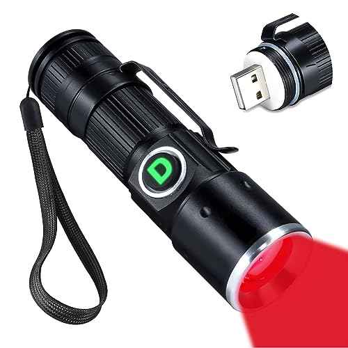DARKDAWN Redlight Flashlight Rechargeable USB, LED Mini Red Light Flashlights Focus Adjustable, Flash Light Portable with Pocket Clip for Fishing, Beekeeping, Hunting, Night Astrophotography