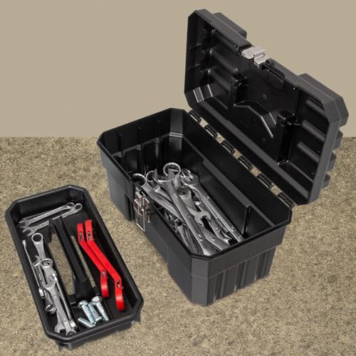 Akro-Mils 14-Inch Plastic Toolbox with Removable Tray, Black, 1-Pack