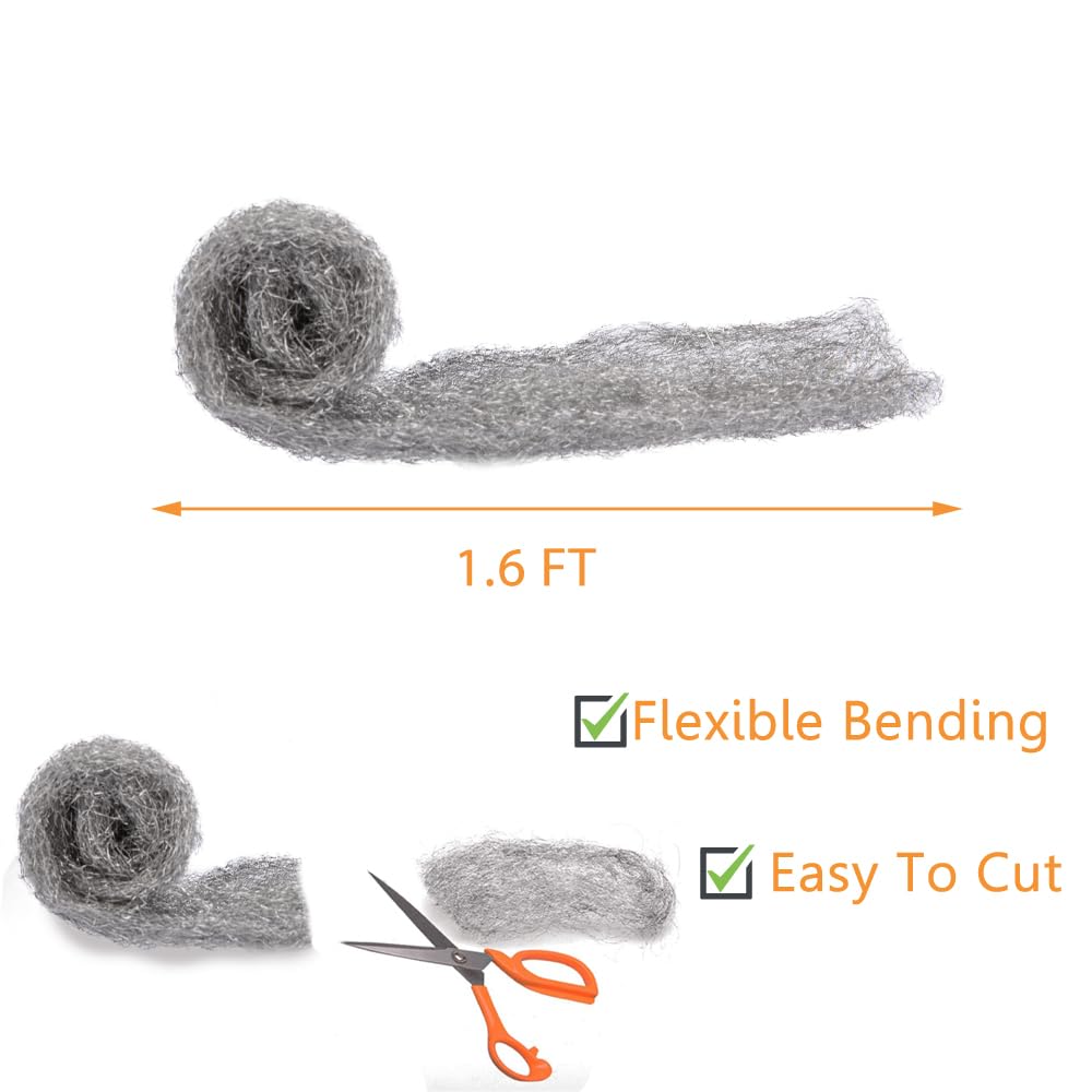 Alabrocon Bulk Steel Wool Roll Kit, Steel Wool 0000 15pcs, Gap Blocker, 0000 Steel Wool Keep Mice Away from Holes/Siding/Pipeline/Vents in Garden, House, 15 Pack × 1.6FT