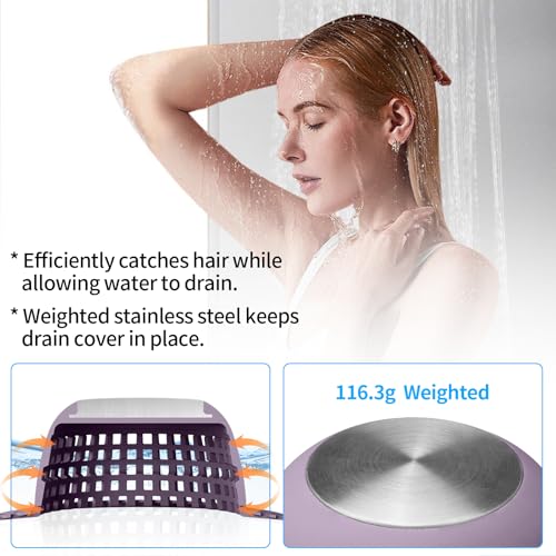 Aluvor Shower Drain Hair Catcher with Silver Purple Silicone Cover - Fits Most US Drains
