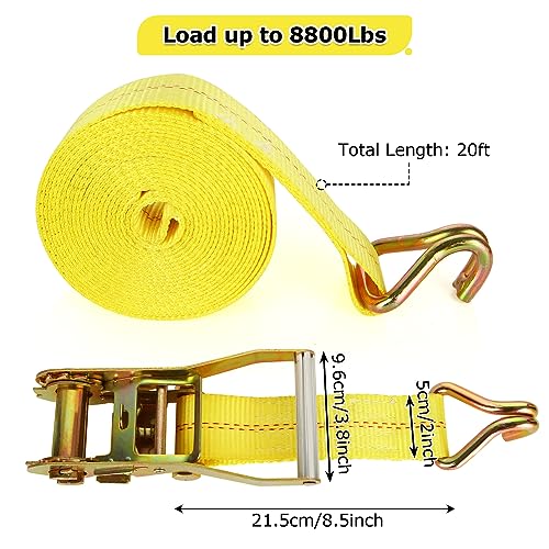 LISHINE Heavy Duty 2 Inch x 20ft Ratchet Straps with Double J Hooks, 10000 LBS Break Strength