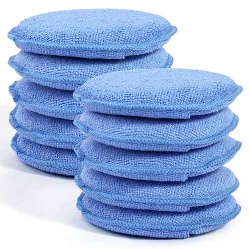 10 Pack Wax Applicator Pads, Microfiber Applicator Pad with Finger Pocket, Foam Car Wax Applicator Pad for Car Cleaning and Polishing (Blue)