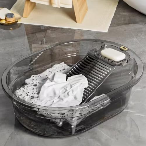 VEMJO Transparent Gray 19-Inch Laundry Wash Basin with Built-In Washboard
