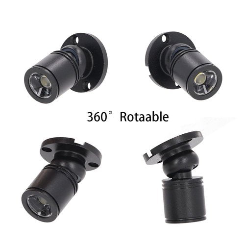 Dimmable 12V LED Mini Spotlights for Display - 1.5W Daylight 6500K, Small Spotlights for Displays with Dimmer, Black - Set of 2