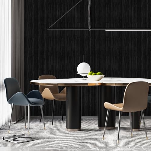 Qianglive Black Grasscloth Peel and Stick Wallpaper - 15.7"x120" Vintage Textured Removable Wall Covering