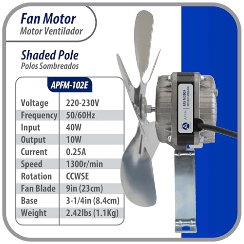 APPLI PARTS 10W 115V Refrigeration Condenser & Evaporator Fan Motor - Includes Aluminum Fan Blade & Base, Universal Fit