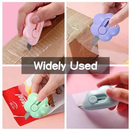 6 Pack Mini Box Cutter, Cute Letter Opener, Small Utility Knives, Box Cutter Retractable Paper Package Slice Safety, Aesthetic Office Supplies Stationary for Women Girls, Cloud and Flower Shape