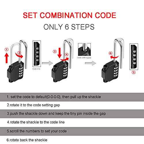 2 Pack disecu 2.6 Inch Long Shackle Combination Lock, 4 Digit Outdoor Waterproof Padlock for School Gym Locker, Sports Locker, Storage Unit, Gate, Fence, Toolbox, Cabinet (Black)