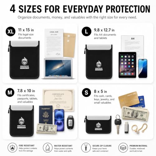 Andyer Black Fireproof Waterproof Document Bag Set (4 Sizes) - Fire Safe Storage