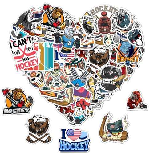 50 Pack Pcs Ice Hockey Stickers for Water Bottles Waterproof Vinyl Laptop Luggage Scrapbooking Funny Sports Sticker Packs Set Bulk Adults Teens Girls Boys Aesthetic Small Decals
