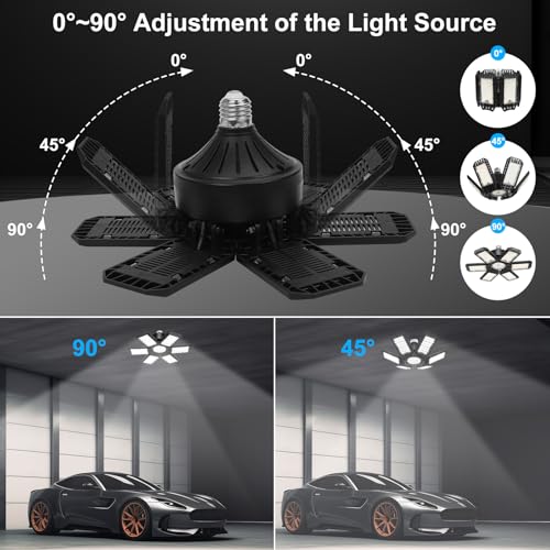 XILLUMI CORE 160W LED Garage Lights 4 Pack, Ceiling LED 28000LM 6500K, Adjustable Panels