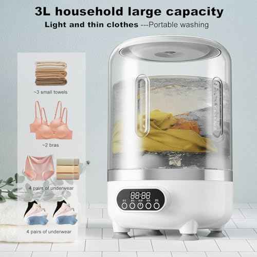 3L Portable Washing Machine,3 In 1 Portable Washer And Dryer Underwear Washing Machine,Mini Lavadora Portatil for Home, Apartment, Hotel, Camping & Travel(3L capacity)