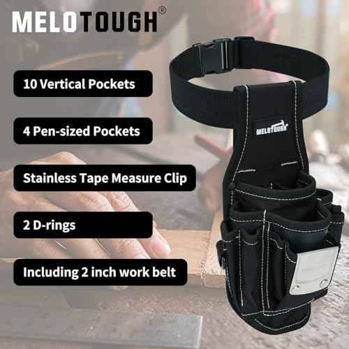 MELOTOUGH Pocket Tool Belt Pouch-Small Tool Pouch with Quick Release Belt Clip,Clip on Larger Pockets & Loop, Clip on-Tool Holder Accessory