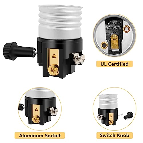 Baocuz UL Listed E26 Light Socket Replacement Kit with ON/Off Switch - 2 Pack