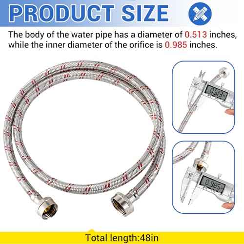 4 Ft Washing Machine Hoses, 2 Packs Premium Stainless Steel Washer Hoses Burst Proof, Hot and Cold Striped Water Supply Hoses with 3/4'' Standard Interface fit for ALL Washer