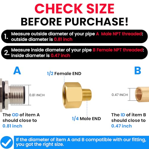 SDTC Tech 2-Pack Brass Pipe Fitting 1/4 NPT Thread Male to 1/2 Female