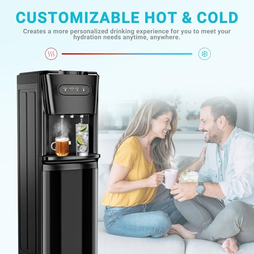 Manastin Bottom Loading Water Cooler Dispenser Matte Black – Space-Saving, Hot & Cold Water