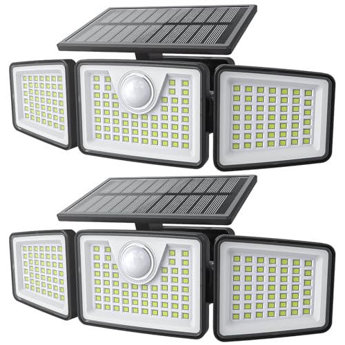 Daphino 2500LM Solar Motion Sensor Outdoor Lights 3-Head Non-Remote 2 Pack