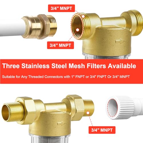 Purilitzs Spin Down Sediment Filter 40/100/200 Micron - Reusable Inline Water Filter for Whole House