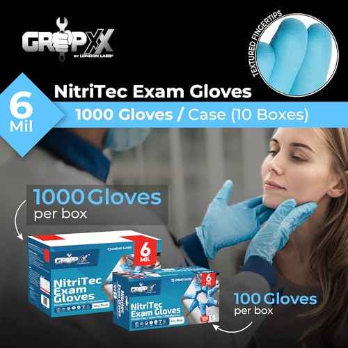 Heavy Duty 6 Mil Blue Nitrile Gloves Disposable Latex & Powder Free -Extra Stretchy Fentanyl Safe |Medical,First Aid Kit,EMT|Food Safe Rubber Gloves for Cooking & Cleaning| Pack of (200)