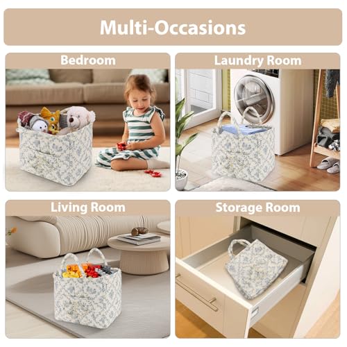 ANKICK Vine-Blue Quilted Boho Car Storage Basket, Laundry Hamper 33x27x26cm