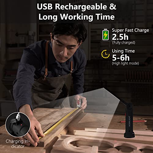 Black Portable Rechargeable Work Light 4 Pack with Magnetic Base & 360° Rotation