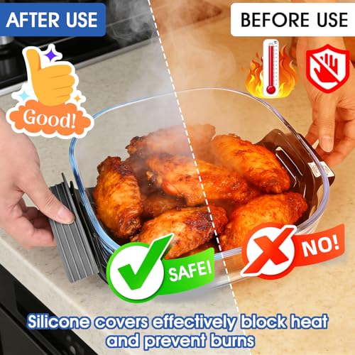 Winceed 2 Pack Silicone Handle Covers for Ninja Crispi Glass Air Fryer, Heat-Resistant 500°F, Grey