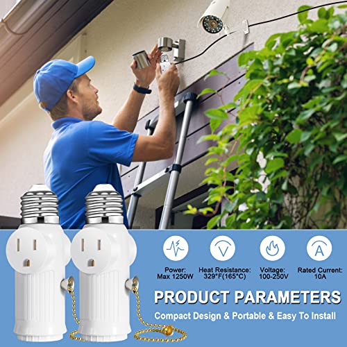 White E26/E27 Light Socket Outlet Adapter with Switch & 3-Prong Support - Tobasovk