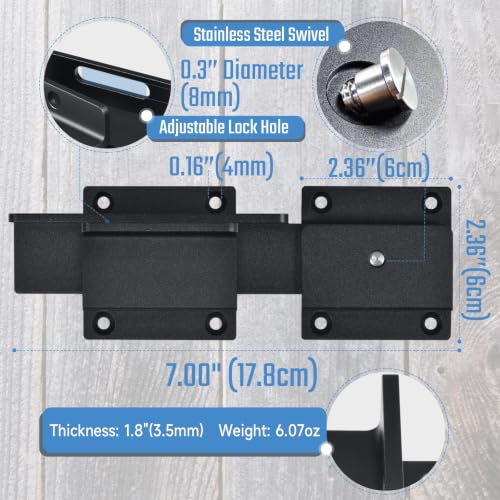 Black 7-Inch Outdoor Gate Latch Lock with Padlock Hole for Wooden Fence - Steinwhale