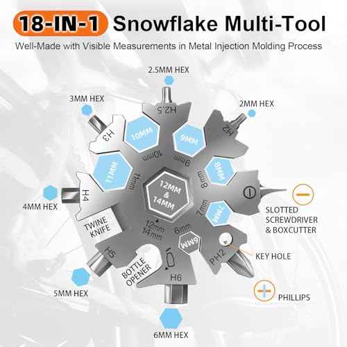 Vickay 18 in 1 Snowflake Multi Tool, Phillips Flat Screwdriver Kit/Wrench/Bottle Opener, EDC Camping Gear, Gifts for Men (Silver)