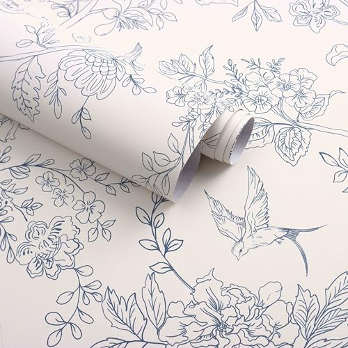 Froluya White and Blue Floral Peel and Stick Wallpaper 17.7 x 118.1 inches - Elegant Home Decor