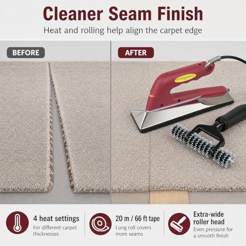 QWORK 10in 800W Carpet Seaming Iron Kit with 66ft Tape & Extra-Wide Roller